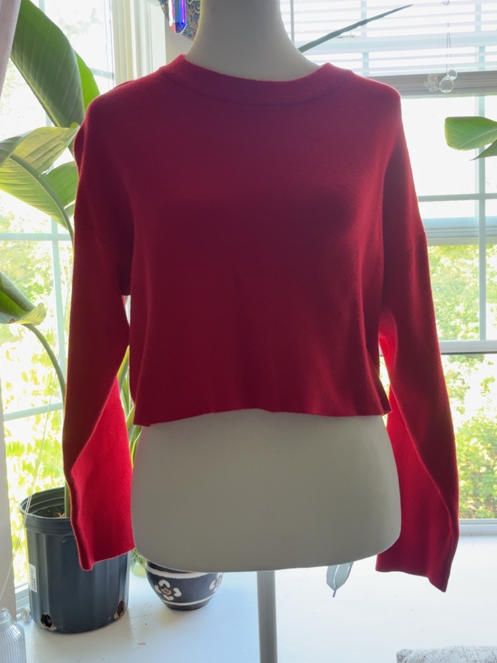 Bershka Red Cropped Crewneck Sweater